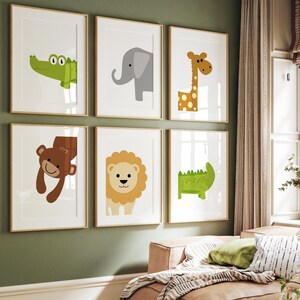 Jungle Animal Prints for Nursery, Safari Animal Art, Jungle Nursery Decor, Cute Animal Art for Kids, Set of 6 Safari Animal PRINTS OR CANVAS