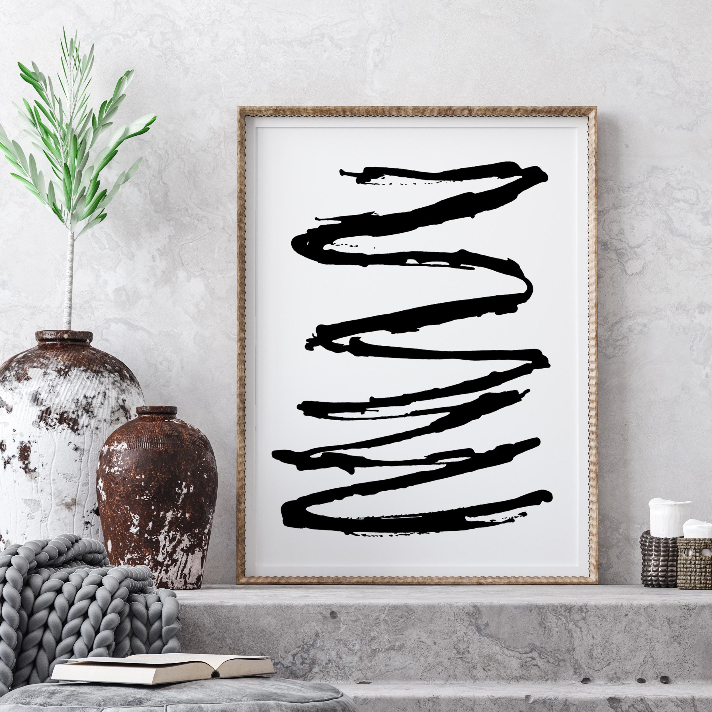 Minimalist Wall Art, Black and White Abstract Art Print or Canvas ...