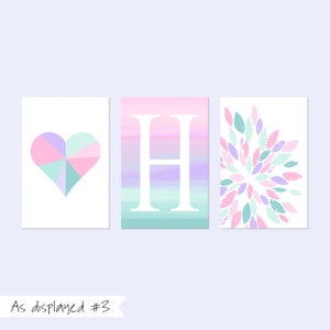 Teen Girl Wall Decor Blue Ombre Art, Tween Girl Bedroom Decor, Tween Girl Room Decor Boho Tie Dye, Set of 3 Modern Heart Prints or Canvas As displayed #3