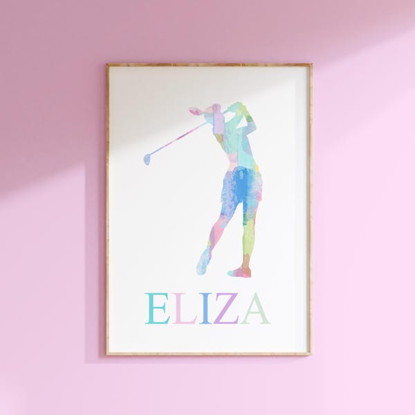 Girls Golf Print or Canvas, Personalized Girl Golfer Gift, Colorful Sports Decor for Girls