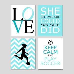 Soccer Decor for Girls Soccer Decor Girl Bedroom Art Soccer Wall Art Soccer Room Decor Girl - Set of 4 Soccer Prints or Soccer Canvas Art