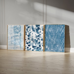 Blue Abstract Art Prints, Set of 3 Blue Wall Art Prints, Blue and White Art, Modern Wall Art Blue, Set of Three Abstract PRINTS OR CANVAS