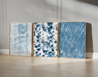 Blue Abstract Art Prints, Set of 3 Blue Wall Art Prints, Blue and White Art, Modern Wall Art Blue, Set of Three Abstract PRINTS OR CANVAS