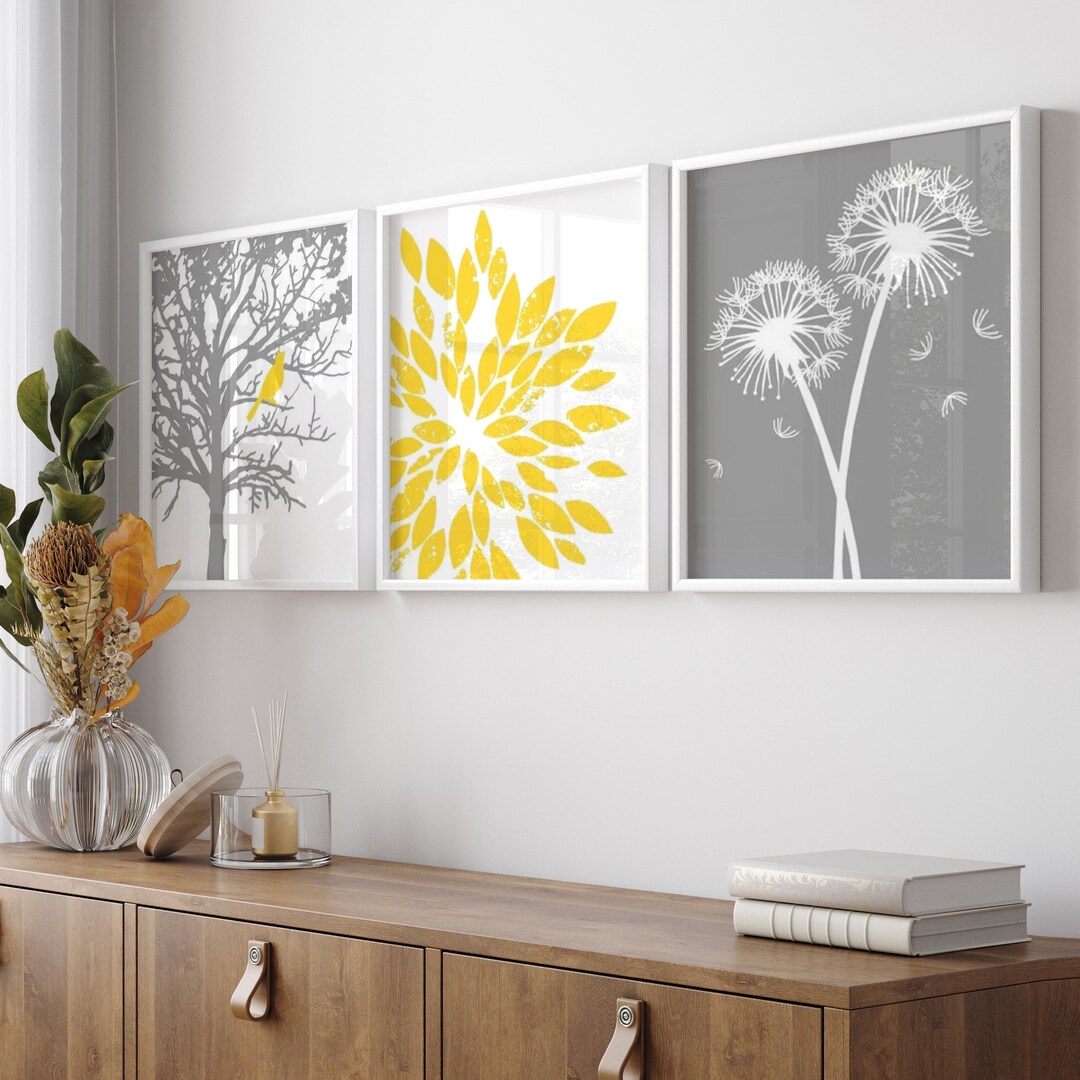 Yellow Gray Bathroom Decor Ideas - Yellow Gray Wall Art - Yellow Grey ...