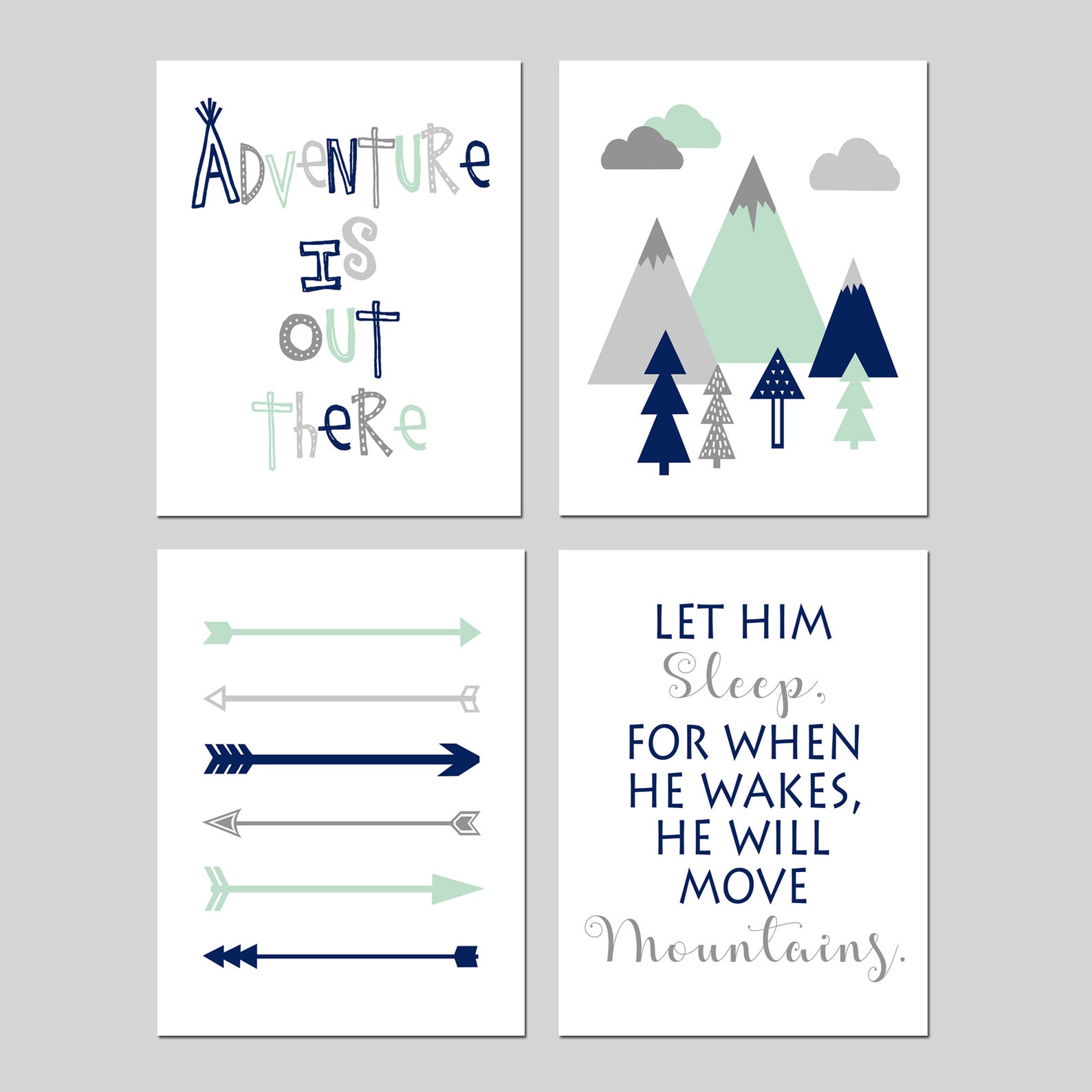 Mint Navy Nursery Art Adventure Nursery Decor Boy Mountain - Etsy