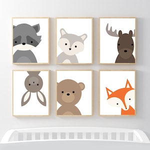 Woodland Nursery Decor Boy, Woodland Animal Nursery, Woodland Nursery Prints, Modern Woodland Nursery Art Set of 6 Woodland Prints or Canvas