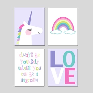 Unicorn Wall Art Unicorn Girls Decor Unicorn Decor, Unicorn Prints, Unicorn Room Decor Rainbow Wall Art, Set of 4 UNICORN CANVAS ART Unicorn