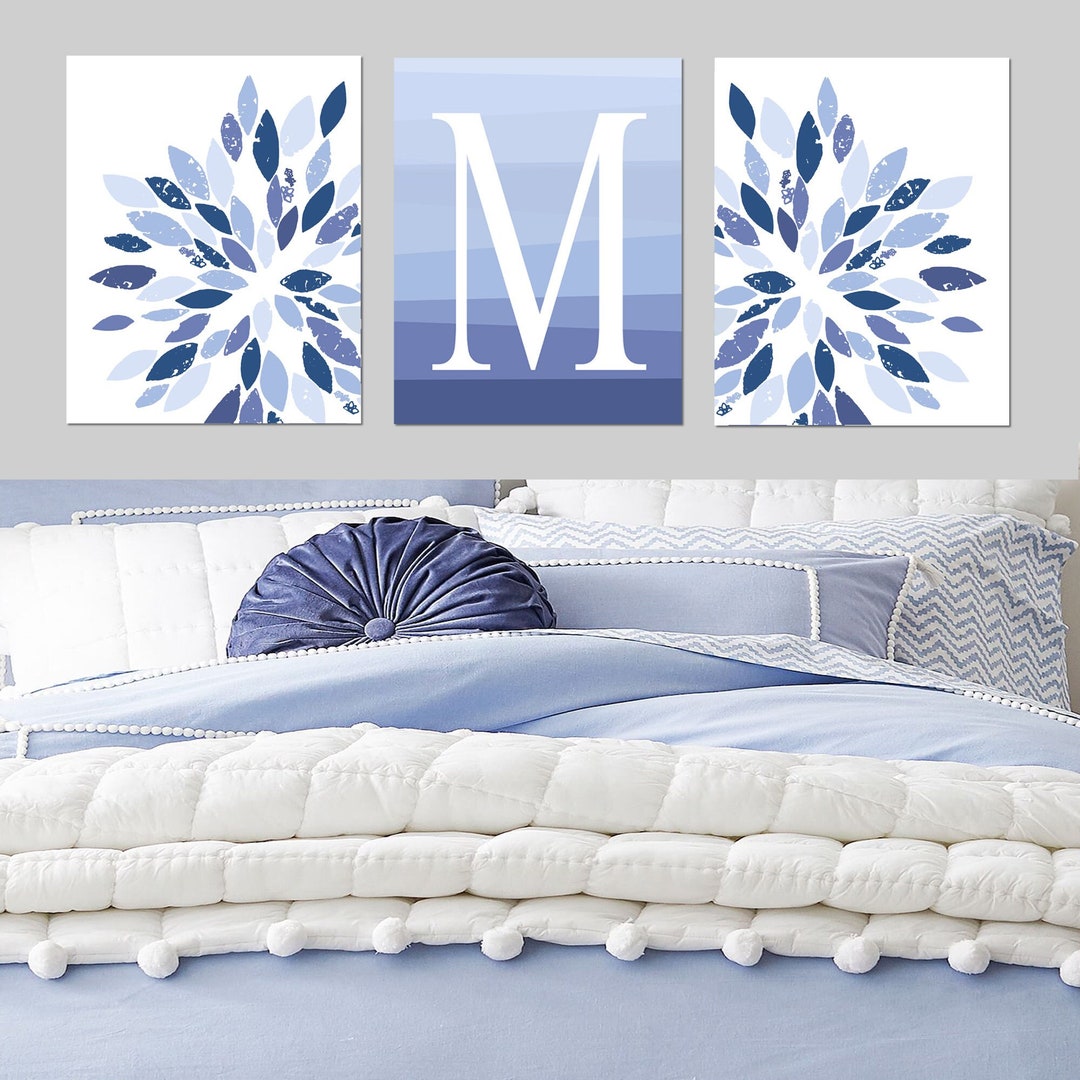 Teen Girl Room Decor Blue Flower Wall Art for Girls Room Blue - Etsy