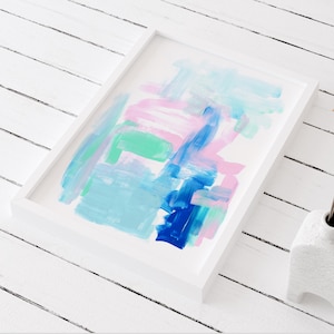 Pastel Abstract Art Print, Pastel Wall Art for Girls Room Decor Modern, Mint Pink Blue Abstract Wall Art, Colorful Abstract PRINT OR CANVAS