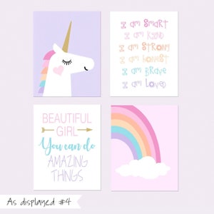 Girl Room Decor Unicorn Room Decor for Girls, Unicorn Rainbow Prints, Unicorn Wall Art, Quotes for Girls, Set of 4 Unicorn Prints or Canvas As displayed #4