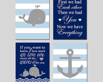 Ocean Nursery Art, Whale Nursery Decor, Nautical Wall Art for Boys, Set of 4 PRINTS OR CANVAS