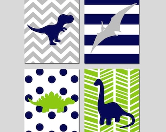 Dinosaur Nursery Decor, Toddler Boys Bedroom Decor, Little Boy Room Decor, Set of 4 Prints or Canvas