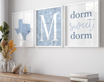 Blue Dorm Room Decor for Girls, Personalized Dorm Wall Art, Dorm Sweet Dorm Poster, Set of 3 PRINTS or CANVAS