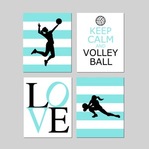 Girls Volleyball Gifts, Girls Volleyball Wall Decor, Volleyball Art for Girls Room, Set of 4 Volleyball Canvas Art or Four Volleyball Prints