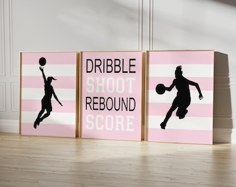 Pink Basketball Wall Art for Girls Room Decor, Set of 3 Basketball Prints or Canvas