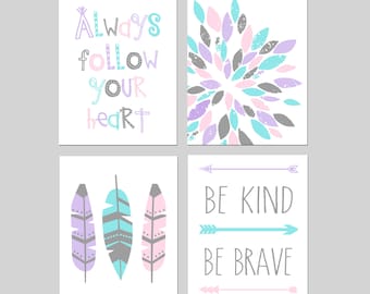 Tween Girl Wall Art, Little Girls Bedroom Decor, Motivational Quotes, Set of 4 PRINTS OR CANVAS