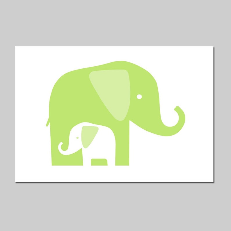 Modern Elephant Nursery Art Elephant Nursery Decor Mommy and Baby Elephants Print or Elephant Canvas Art Elephant Wall Art Neutral sprout green