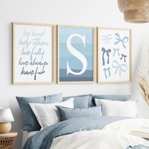 Teen Girl Room Decor Blue, Preppy Room Decor Teens, Blue Bows Poster Set of 3 Prints or Canvas, Coquette Room Decor Teen, Quotes for Girls