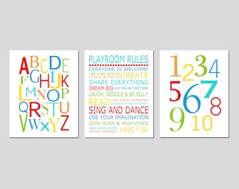 Play Room Decor Play Room Wall Art Play Room Art Playroom Decor Playroom Rules Sign Playroom Set of 3 Playroom Prints - CANVAS OR PRINTS