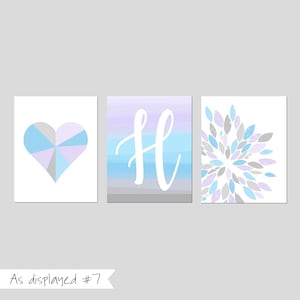 Teen Girl Wall Decor Blue Ombre Art, Tween Girl Bedroom Decor, Tween Girl Room Decor Boho Tie Dye, Set of 3 Modern Heart Prints or Canvas As displayed #7