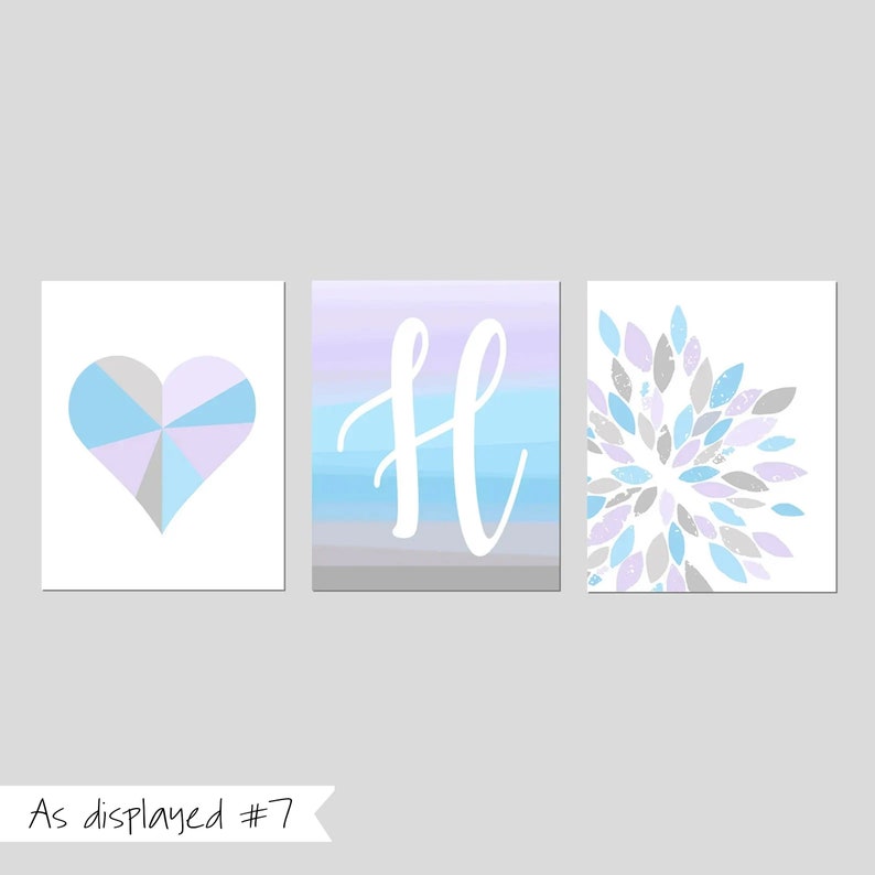 Teen Girl Wall Decor Blue Ombre Art, Tween Girl Bedroom Decor, Tween Girl Room Decor Boho Tie Dye, Set of 3 Modern Heart Prints or Canvas As displayed #7