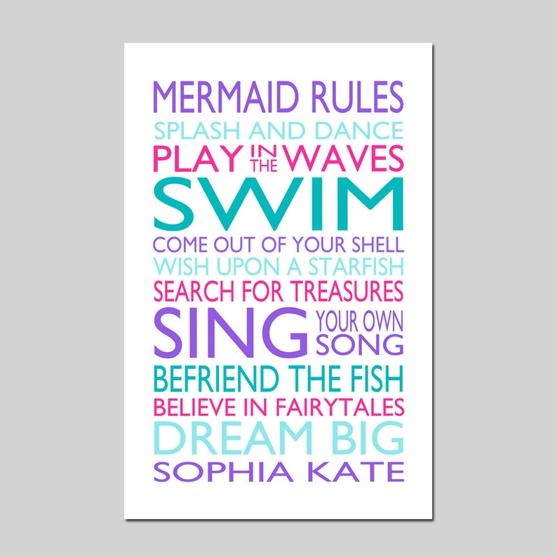 MERMAID RULES Quote Personalized Mermaid Decor Mermaid Wall Etsy