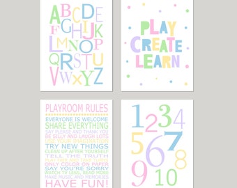 Playroom Art for Girls Playroom Decor, Set of 3 Playroom Prints or Playroom Canvas Art, Playroom Rules Print for Girls, Girl Playroom Signs
