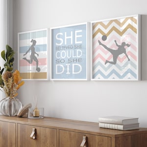 Girls Soccer Art, Girls Soccer Gifts, Soccer Prints for Girls Room Decor, Teen Girl Wall Art Soccer Poster, Set of 3 Soccer PRINTS OR CANVAS