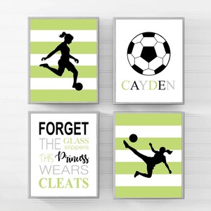 Girls Soccer Wall Art, Soccer Art Girl Room Decor, Personalized Girls Soccer Gift, Girls Soccer Decor, Set of 4 Soccer PRINTS OR CANVAS