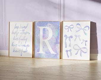 Girly Wall Art, Tween Girls Room Decor Purple, Coquette Aesthetic, Teen Girl Bedroom Decor, Lavender Bow Print, Set of 3 Prints or Canvas