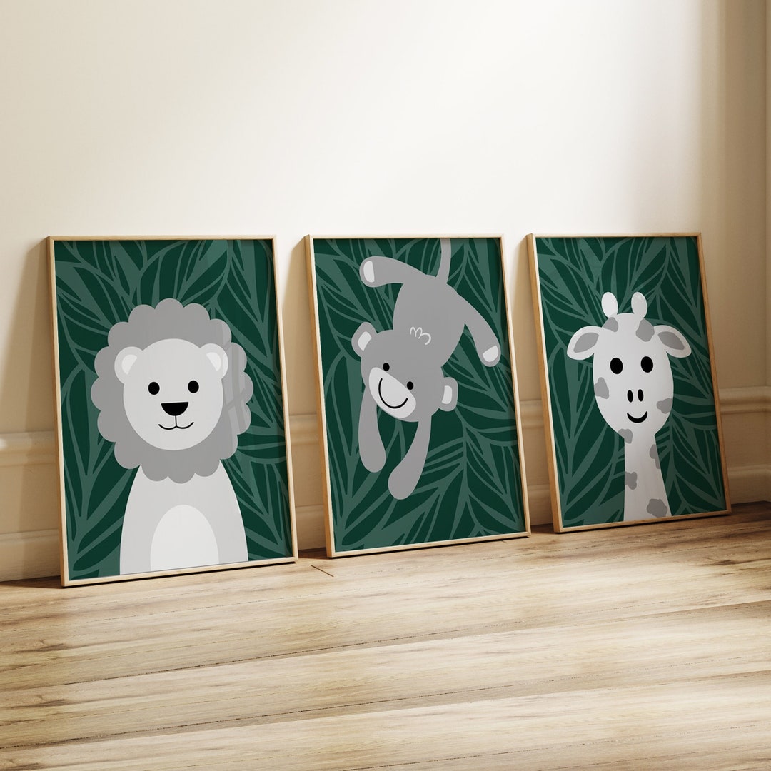 Jungle Nursery Decor, Jungle Animal Nursery Prints, Lion Nursery Art