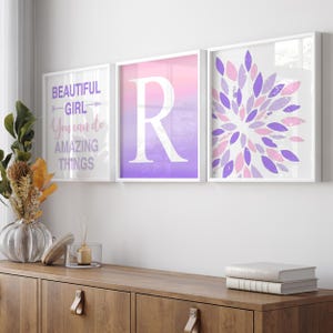 Room Decor for Teens, Tween Girl Room Decor Pink, Personalized Teen Girl Wall Art Purple and Pink Ombre, Set of 3 Tween PRINTS OR CANVAS