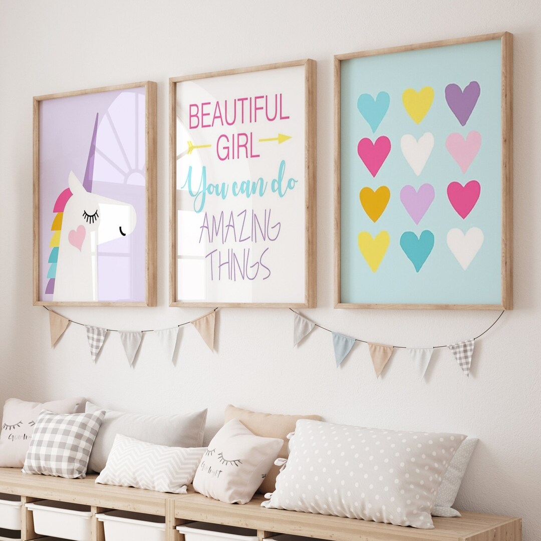 Unicorn Wall Decor for Girls Room Decor, Heart Wall Art, Positive ...