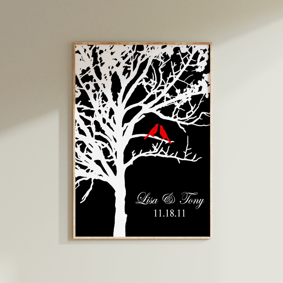 Lovebird Wedding Tree Art - 8x10 Customizable Print - Anniversary Gift ...