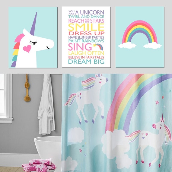 Unicorn Bathroom Art Unicorn Bathroom Decor Unicorn Canvas Etsy