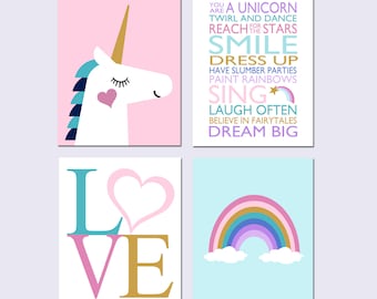 Unicorn Wall Decor Unicorn Wall Art Unicorn Room Decor Unicorn Decorations for Bedroom Unicorn Art Set of 4 UNICORN CANVAS Unicorn Prints