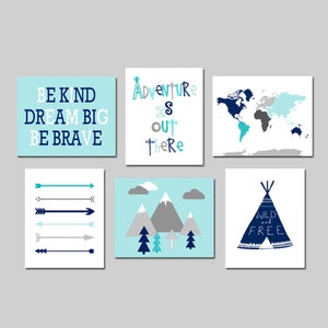 Stampe per cameretta dei bambini "Avventura", decorazioni per la cameretta dei bambini, decorazioni murali per la cameretta dei bambini, cartello "Avventura ti aspetta", decorazioni per la cameretta dei bambini più grandi, set di 6 stampe o tele