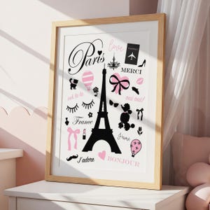 Paris Wall Art Pink, Paris Bedroom Decor Girls, Paris Print Nursery, Parisian Wall Art for Girls Room Decor, Eiffel Tower Print or Canvas
