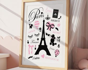 Paris Wall Art for Girls Bedroom Decor, Paris Nursery Decor, Eiffel Tower Print or Canvas