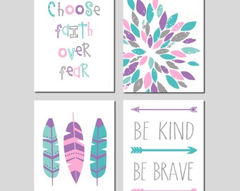 Girl Room Wall Decor Tween Girl Bedroom Decor Teen Girl Room Decor, Teen Room Decor, Choose Faith Over Fear Quote, Set of 4 CANVAS OR PRINTS