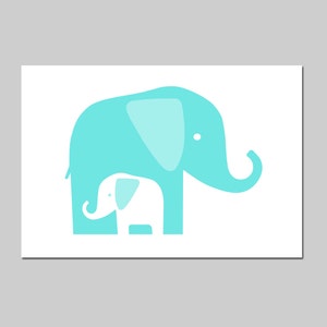 Modern Elephant Nursery Art Elephant Nursery Decor Mommy and Baby Elephants Print or Elephant Canvas Art Elephant Wall Art Neutral aqua