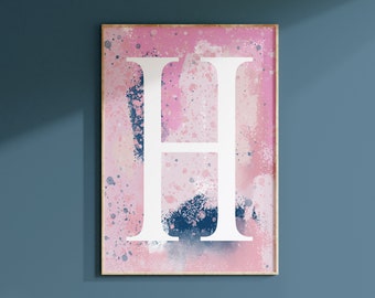Teen Girl Room Decor, Kids Initial Print, Tween Girls Bedroom Decor Pink Navy, Personalized Gift for Girl