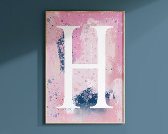 Teenage Girl Room Decor, Girls Initial Print, Tween Girl Bedroom Decor, Navy Pink Painting with Initial, Personalized Gift for Teen Girl