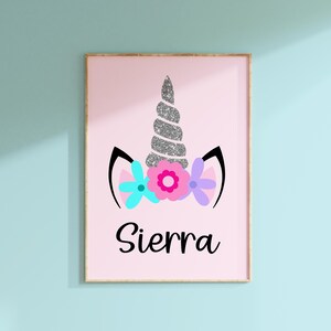 Unicorn Poster, Unicorn Wall Art, Personalized Unicorn Art Print for Girls Bedroom Decor, Floral Unicorn Picture, Unicorn PRINT OR CANVAS