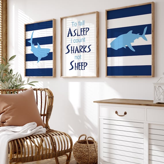Shark Room Decor Ocean Wall Decals Shark Self Adhesive 3D PVC Home