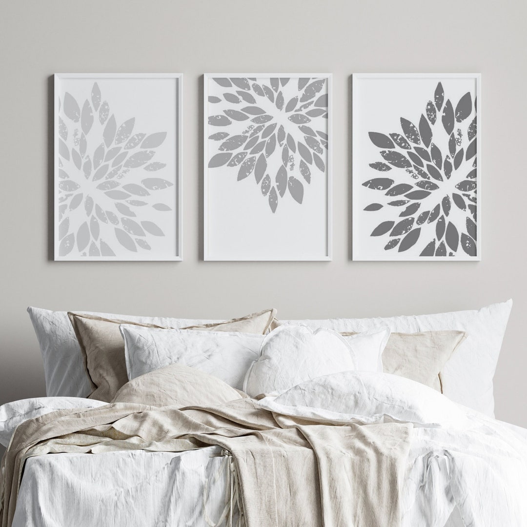Grey Floral Art Prints, Modern Floral Art Prints, Gray Floral Wall Art