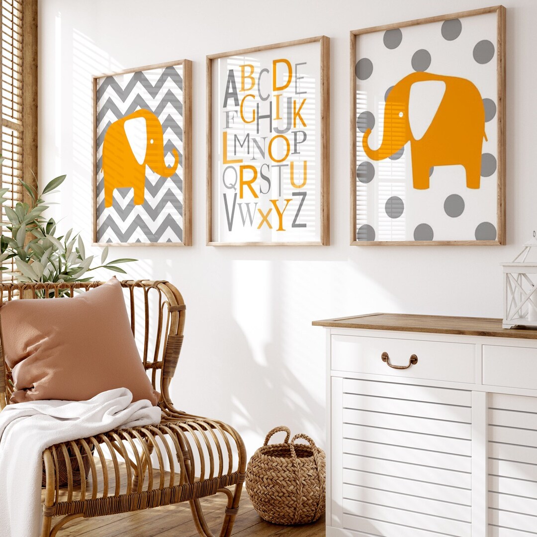 Orange Nursery Decor Orange Nursery Art Orange and Grey Etsy