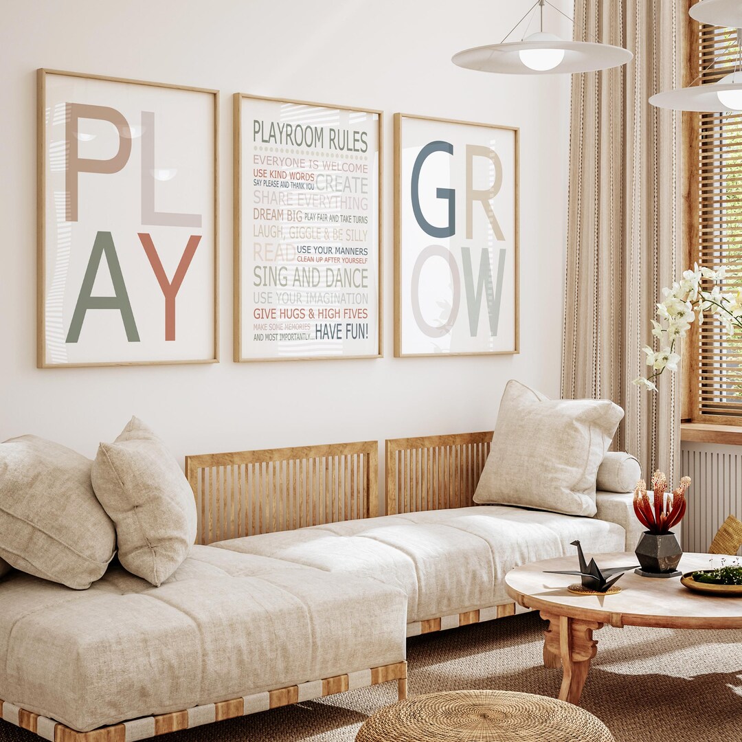 Earthy Playroom Wall Art, Playroom Rules Sign, Muted Playroom Decor ...