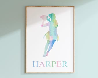 Póster de fútbol americano para niñas, lámina o lienzo de fútbol americano para niñas, decoración deportiva personalizada, decoración deportiva para la habitación de niñas preadolescentes.