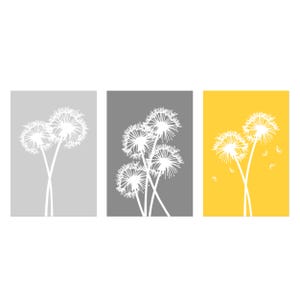 Modern Dandelion Art - Dandelion Prints - Floral Wall Art - Modern Floral Decor - Set of Three Floral Art Prints or Dandelion Canvas Art image 2